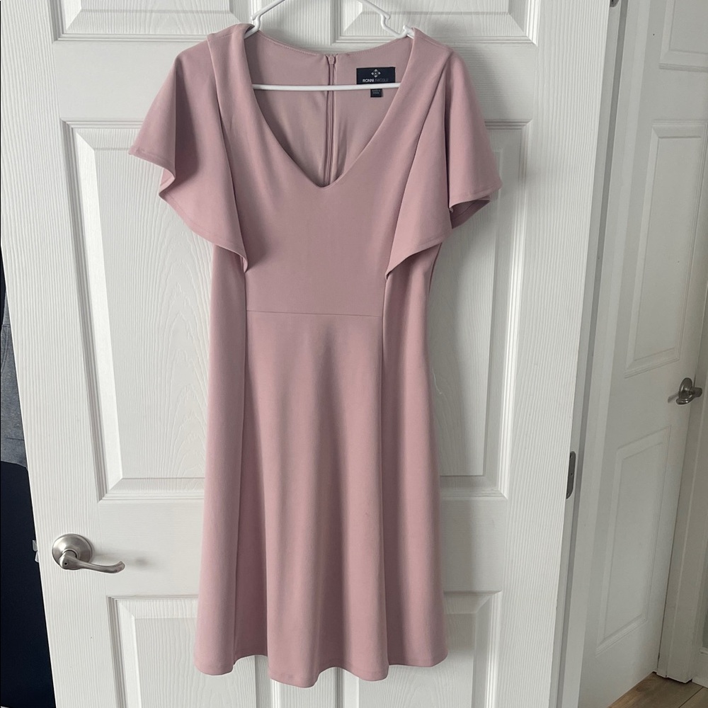 Elegant Mauve Flutter Sleeve Dress